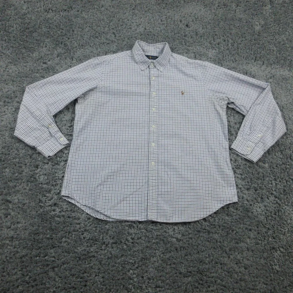 Ralph Lauren Shirt Mens XL Blue White Check Button Down Long Sleeve 100% Cotton